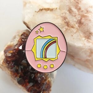 Enamel Pin | Pink Tamagotchi with Rainbow
